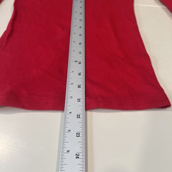 Aeropostale Red V-Neck Basic Tee Womens XS Long Sleeve Logo Ribbed - Picture 7 of 7